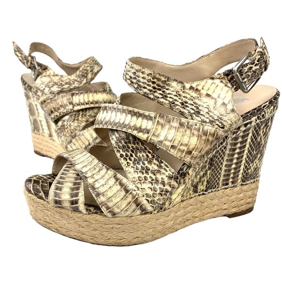 KORS Michael Kors Cynthia Embossed Leather Espadrille‎ Wedge Sandals - Picture 1 of 12